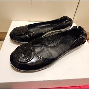 Tory Burch "Reva" Black Patent Leather Ballet Flats Black Medallion sz.8 $248